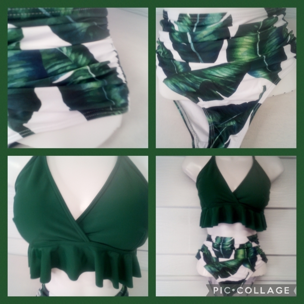 Green top leaf bottom swimsuit.43 - Picture 4 of 7